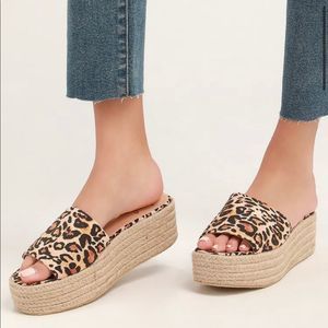 Lulus O'Ahu 2 Leopard Print Espadrille Platforms sz 11